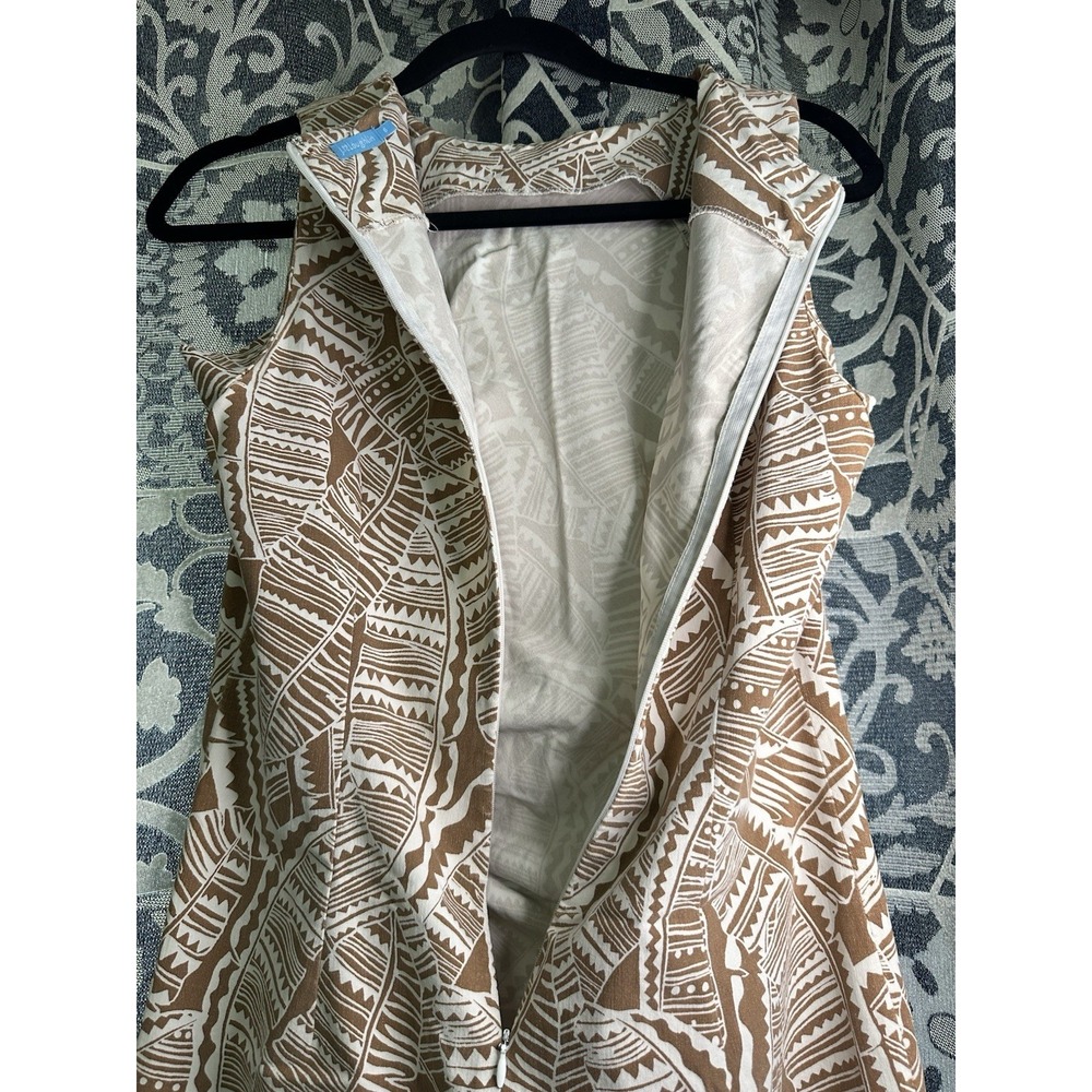 J. MCLAUGHLIN Stretch Tribal Palm Leaf Pleated Side Tank Dress Size 6